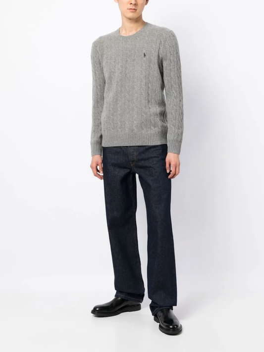 RALPH LAUREN Cable-Knit Wool-Cashmere Sweater Fawn Grey Heather