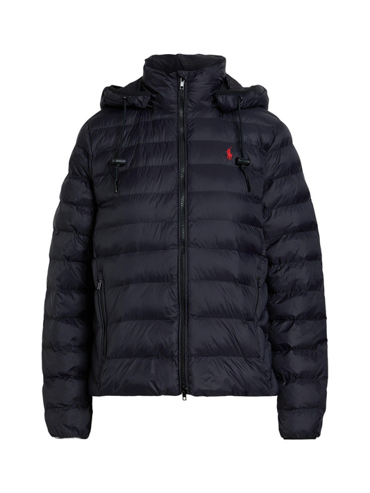 RALPH LAUREN WOMEN Water-Resistant Packable Hooded Jacket Polo Black