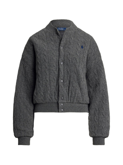 RALPH LAUREN WOMEN Cable-Knit Wool-Cashmere Bomber Jacket Antique Heather