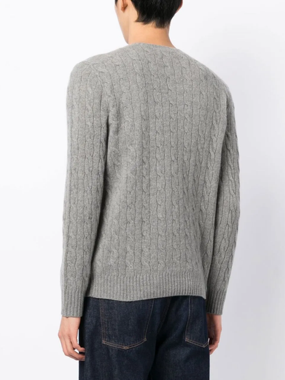 RALPH LAUREN Cable-Knit Wool-Cashmere Sweater Fawn Grey Heather