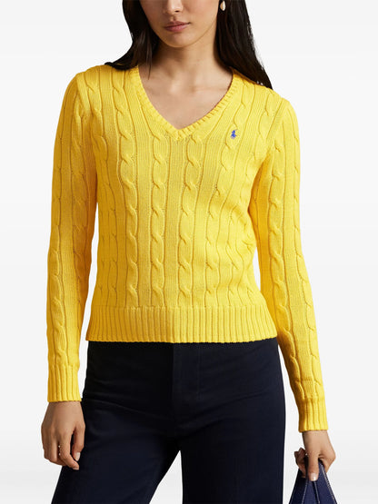 RALPH LAUREN WOMEN Cable-knit Cotton V-neck Sweater Trainer Yellow