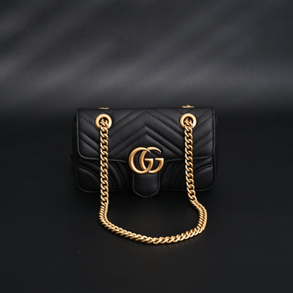 Gucci GG Marmont Small Matelassé Shoulder Bag – Black Leather with Gold Hardware