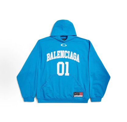Balenciaga 01 Varsity Hoodie Unisex Bright Blue