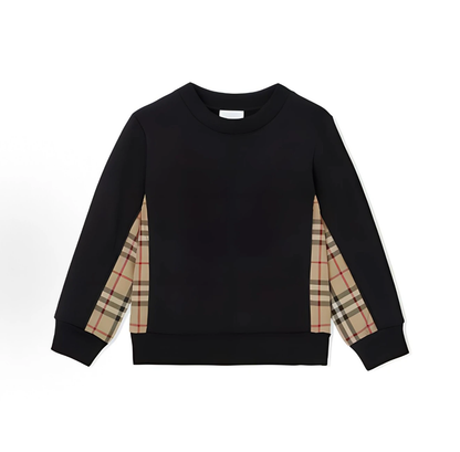 Burberry Kids Crewneck Sweatshirt, Vintage Check Panel, Black