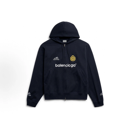 Balenciaga Soccer Series Zip‑Up Hoodie Oversized Unisex Navy Sweatshirt