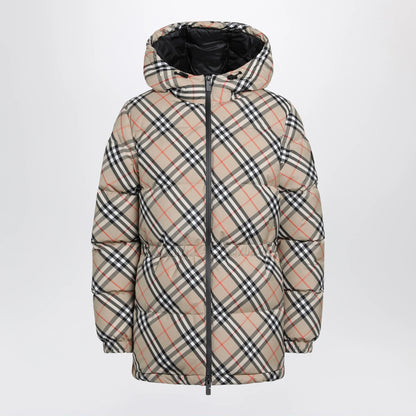 Burberry - Hooded check nylon puffer jacket in sand