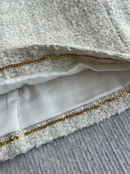 Chanel 2025 White Woven Tweed Fabric Jacket 318544